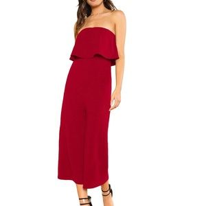 Off The Shoulder Red Jumpsuit